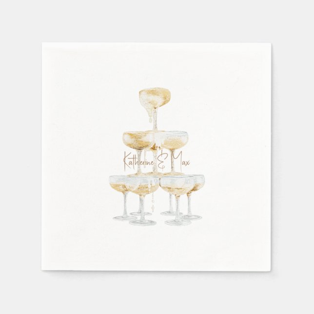 Serviette En Papier Champagne Tower Custom Names Mariage Cocktail (Devant)