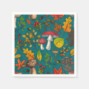 Serviette En Papier Champignons d'automne, feuilles, noix et baies sur