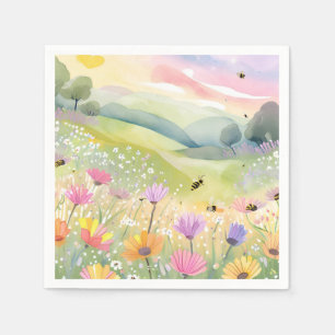 Serviette En Papier Champignons de printemps abeilles   Fleurs Nature 