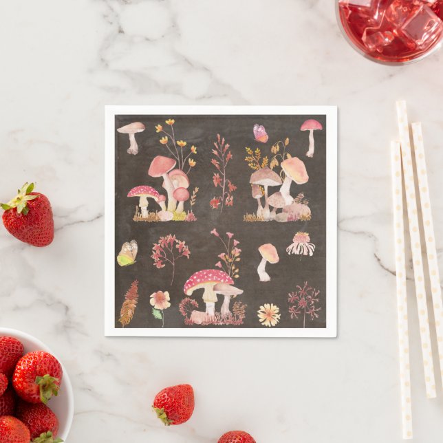 Serviette En Papier Champignons et fleurs sauvages (En situation)