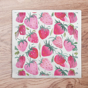 Serviette En Papier Champs de fraises été temps pique-nique rose