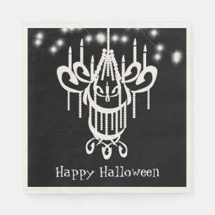Serviette En Papier Chandelier Happy Halloween Noir et Blanc