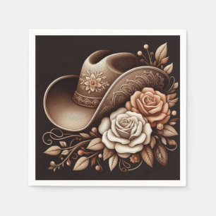 Serviette En Papier Chapeau de cowgirl Country Western avec fleurs