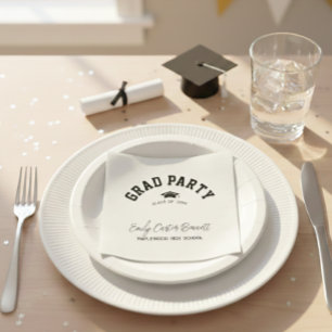 Serviette En Papier Chapeau de fin d'études noir et blanc élégant Dipl