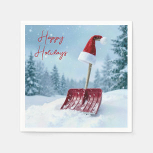 Serviette En Papier Chapeau de Noël de Santa sur une pelle à neige rou