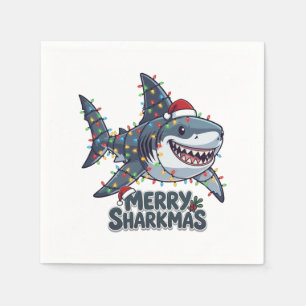 Serviette En Papier Chapeau de Père Noël requin Lumières de Noël Joyeu