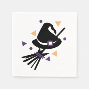 Serviette En Papier Chapeau de sorcière et balai d'Halloween   Confett