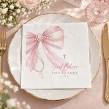 Chapelet de perles baptême rose ruban