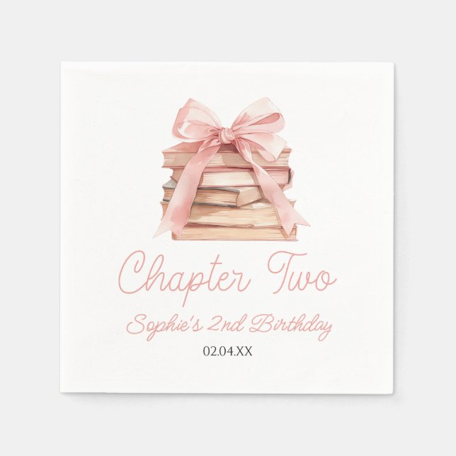 Serviette En Papier Chapter Two Pink Bow Books 2nd Birthday Party (Devant)