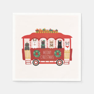 Serviette En Papier Chariot de Noël des chats Joyeux Noël
