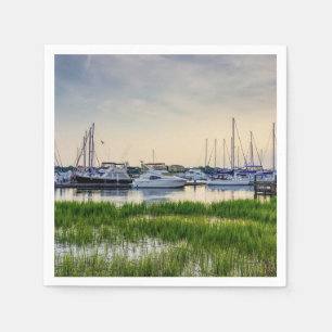 Serviette En Papier Charleston Harbour Boats Sunset
