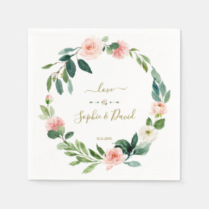 Serviette En Papier Charm Blush White Flowers Mariage de calligraphie