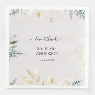 Serviette En Papier Charmant Aquarelle Verdure Mariage Or
