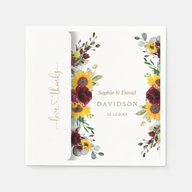 Serviette En Papier Charmant automne Bourgogne Rose Mariage tournesol (Devant)
