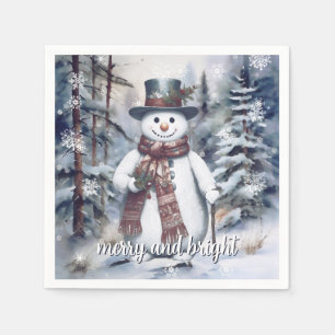 Serviette En Papier Charmant Snowman Watercolor Fête de forêt d'hiver