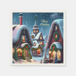 Serviette En Papier Charmant village de Noël enneigé sur mesure