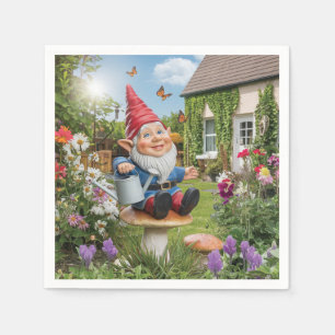 Serviette En Papier Charmante Gnome de jardin avec canne d'eau