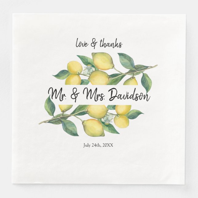Serviette En Papier Charme Aquarelle Citron Mariage tropical (Devant)