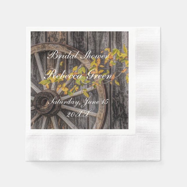 Serviette En Papier Charme de pays - Roue Rustique Wagon Occidentale (Devant)