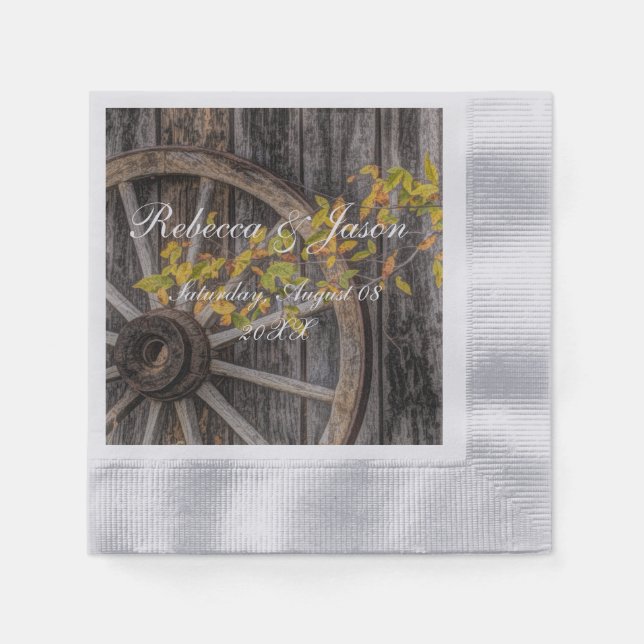Serviette En Papier Charme de pays - Roue Rustique Wagon Occidentale (Devant)
