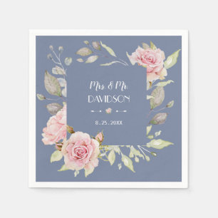 Serviette En Papier Charme rose Floral Dusty Blue Mariage