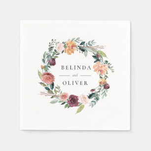 Serviette En Papier Charme rustique Bourgogne Blush rose Mariage Flora