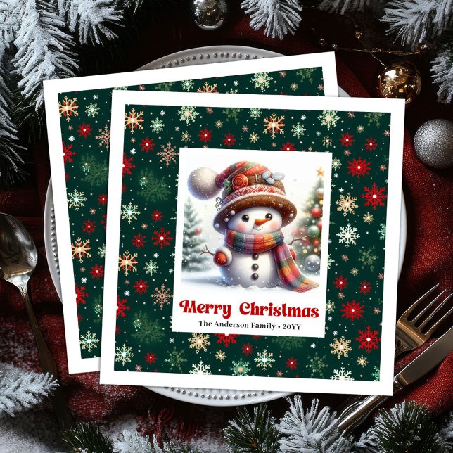 Serviette En Papier Charming Christmas snowman with snowflakes kids  (Charming Christmas snowman with snowflakes kids napkins)
