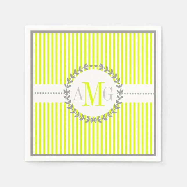 Serviette En Papier Chartreuse, motif rayé blanc mariage (Devant)