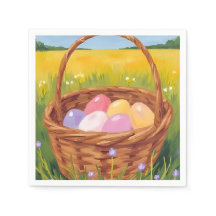 Chasse aux œufs dans un panier de Pâques Aquarelle
