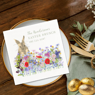 Serviette En Papier Chasse aux œufs de Pâques personnalisée Lapin flor
