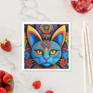 Serviette En Papier Chat Abstrait aux yeux jaunes