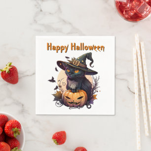 Serviette En Papier Chat aux sorcières pour Halloween heureux