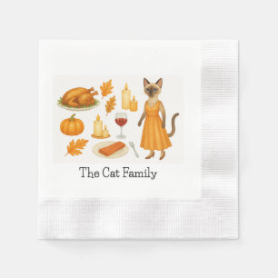 Serviette En Papier Chat avec citrouille et dinde pour Thanksgiving
