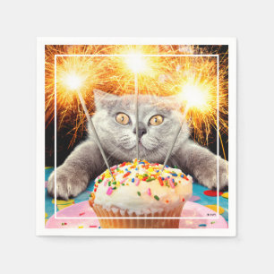 Serviette En Papier Chat Avec Cupcake Sparkler