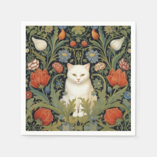 Serviette En Papier Chat blanc Art nouveau dans le jardin
