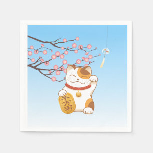 Serviette En Papier Chat Calico Lucky Japonais, Maneki Neko