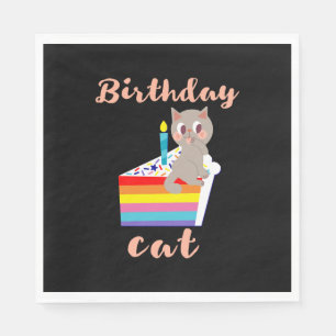Serviette En Papier Chat d'anniversaire - chat gris kawaii d'anniversa