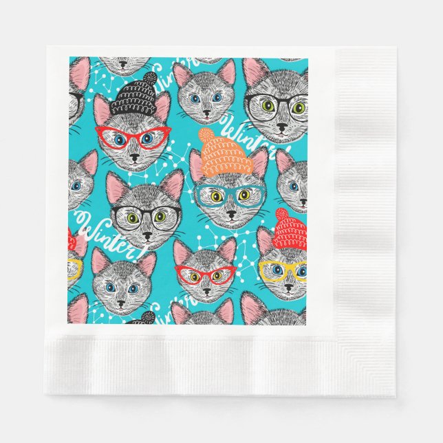 Serviette En Papier Chat dans le casquette (Devant)