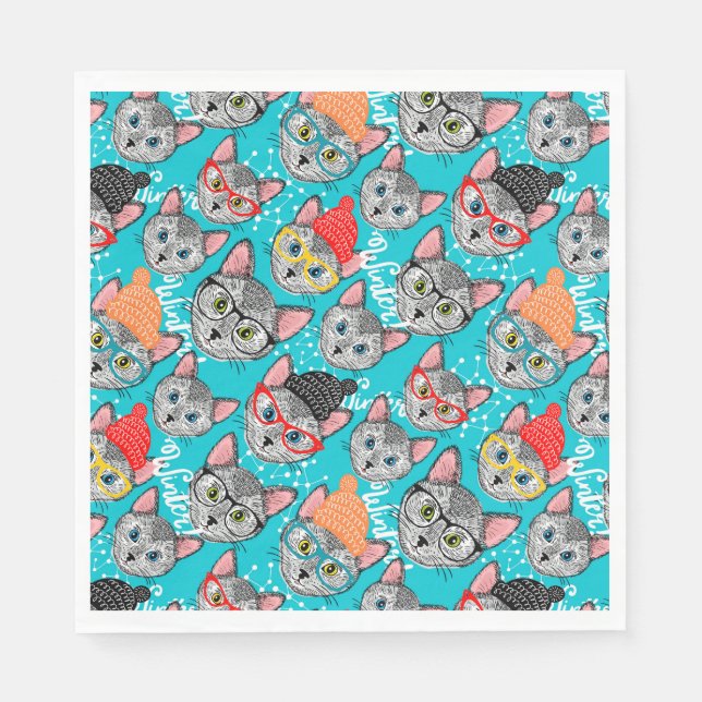 Serviette En Papier Chat dans le casquette (Devant)