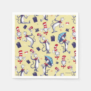 Serviette En Papier Chat Dans Le Casquette   Motif jaune