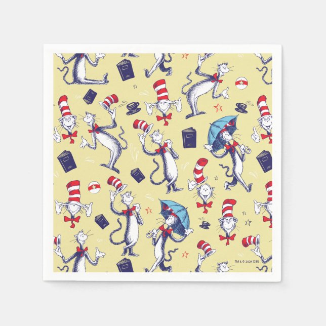 Serviette En Papier Chat Dans Le Casquette | Motif jaune (Devant)