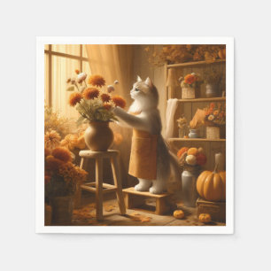 Serviette En Papier Chat d'automne avec fleurs - Saison d'automne Than