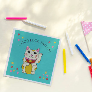 Serviette En Papier Chat de bonne chance japonais Maneki Neko Message