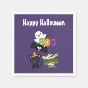 Serviette En Papier Chat de Cute Halloween, bat, mummy et ghost