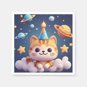 Serviette En Papier Chat de dessin animé mignon sur un nuage avec un c