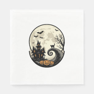 Serviette En Papier Chat de Halloween Vintage Maison Hantée Lune Vecte