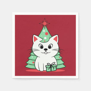 Serviette En Papier chat de Noël