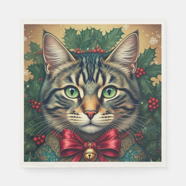 Serviette En Papier Chat de Noël 2024 (Devant)