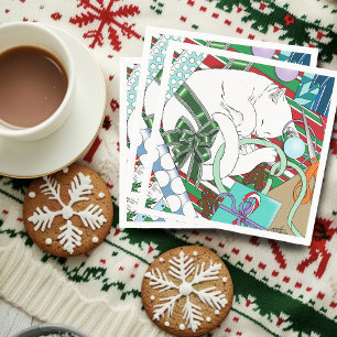 Serviette En Papier Chat de Noël blanc