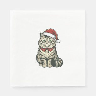 Serviette En Papier Chat de Noël Chapeau de Père Noël Dessin de Gravur